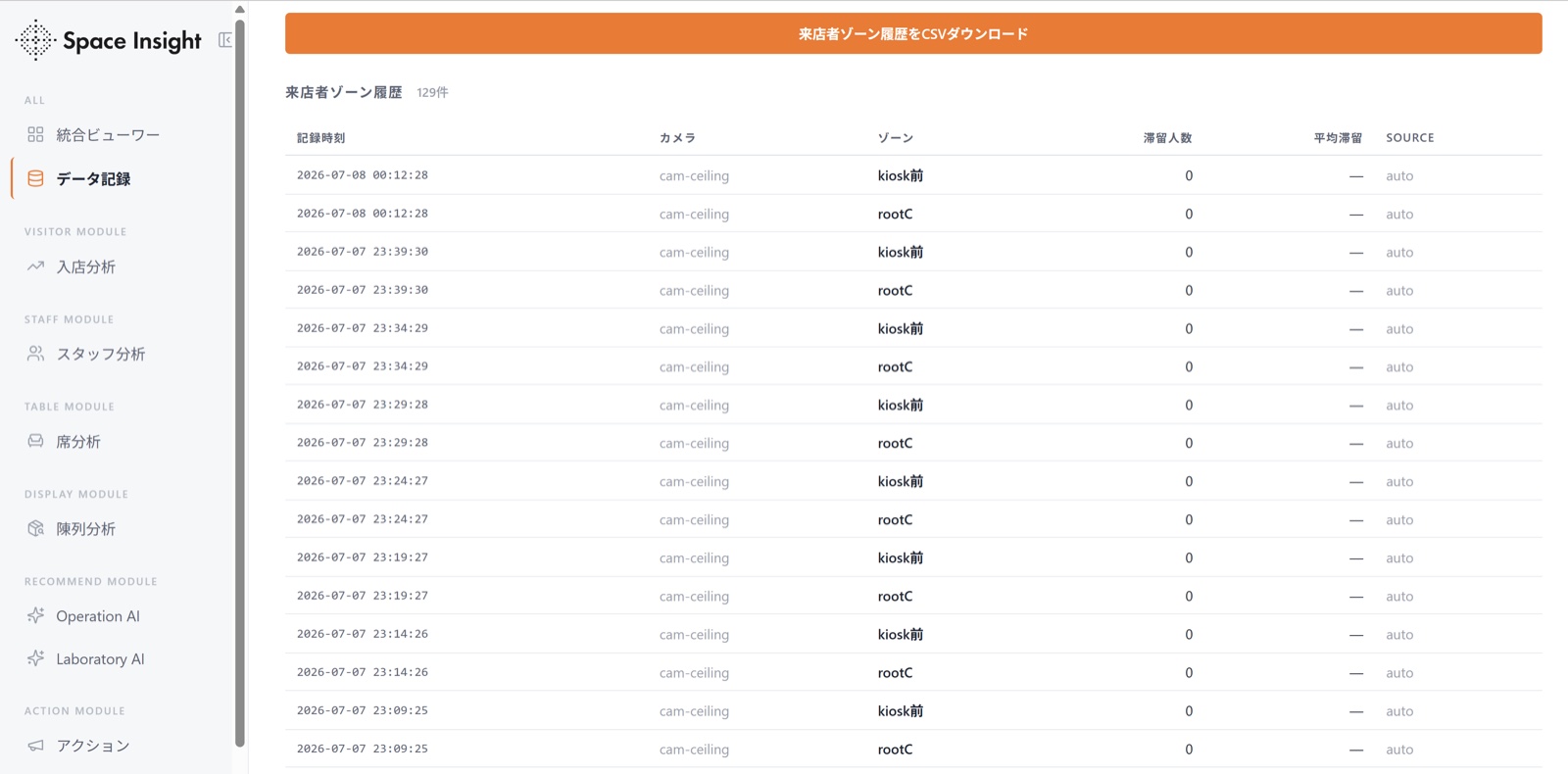 コンテクストを構造データとして長期保持（データ記録の画面）